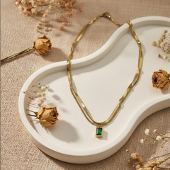 Emerald Square Pendant Necklace