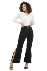 Black High waist Side Slit Flare Jegging