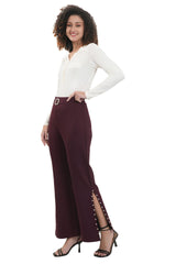 Flare Slit Jegging with Pearl-embellished (Wine color)
