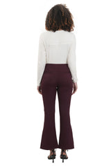 High Waist Slit Flare Jegging with Pearl-embellished (Wine color)