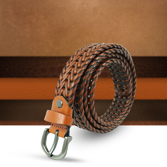 Unisex Espresso Woven Leather Belt with Sleek Needle Buckle – Embrace Contemporary Thin Design for Men and Women
