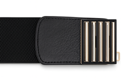 Black Elastic Cinch Belt with Gold Bar Buckle