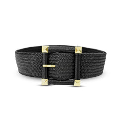 Woven Elastic Waist Belt with Gold Buckle