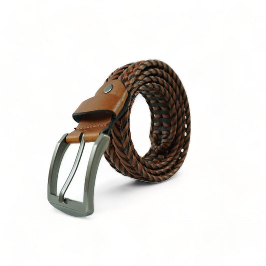 Unisex Brown Woven Leather Belt with Needle Buckle – Embrace Stylish Thin Design for Men and Women