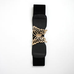 Black Embellished Butterfly Buckle Elastic Waist Belt