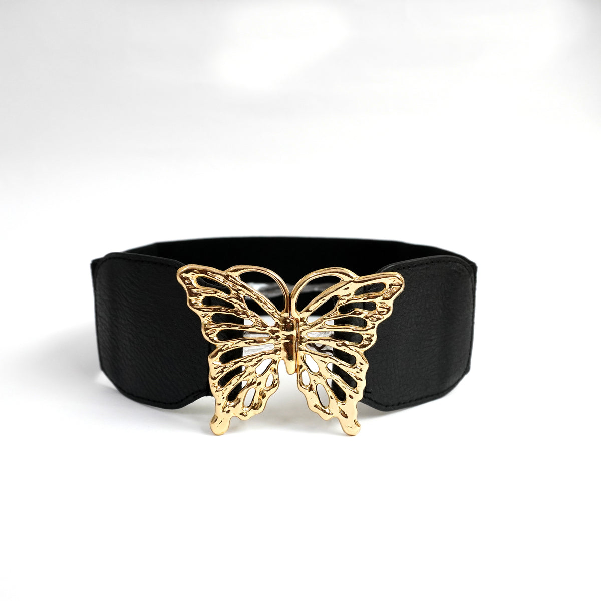 Black Embellished Butterfly Buckle Elastic Waist Belt