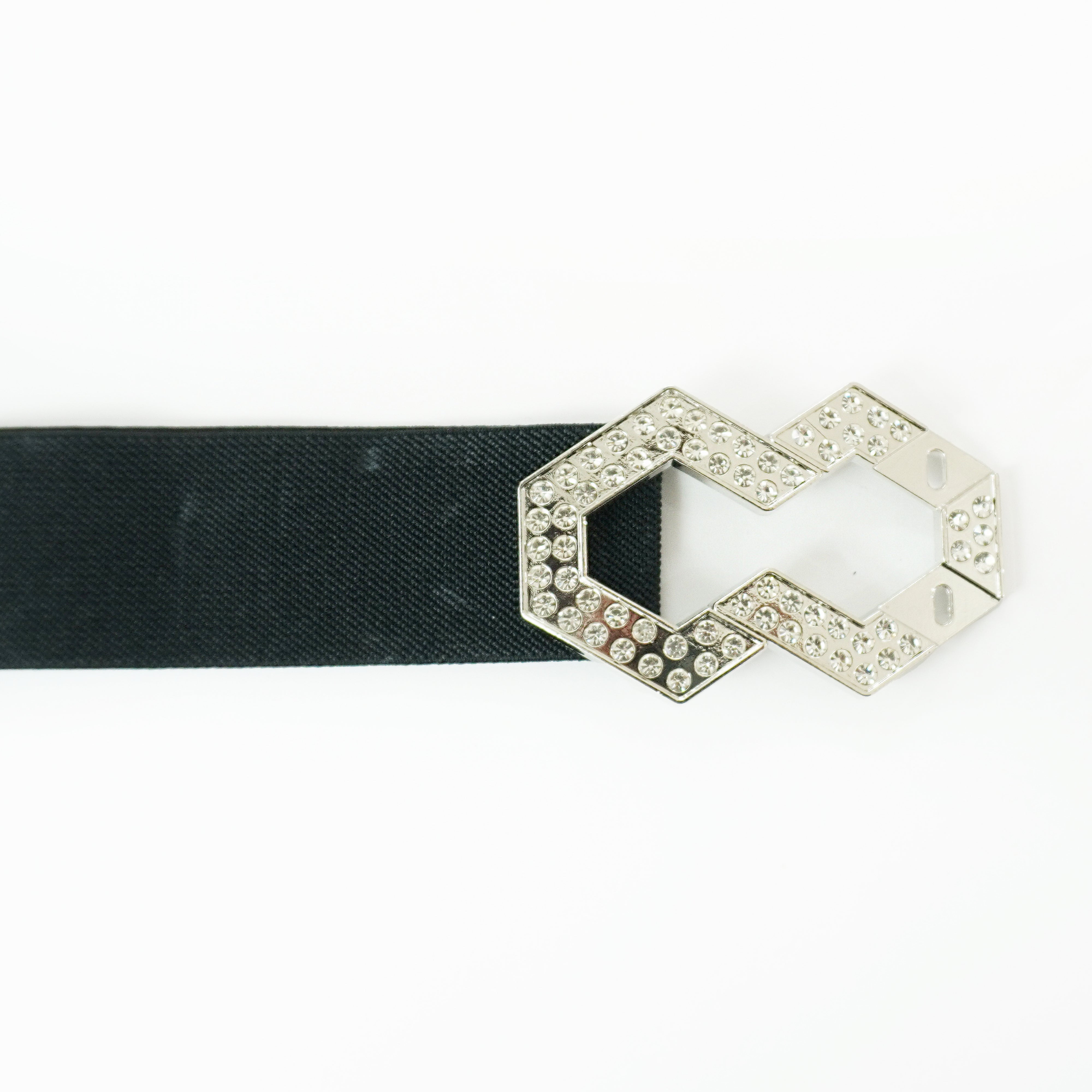 Edgy Black Stretch Belt with Geometric Buckle