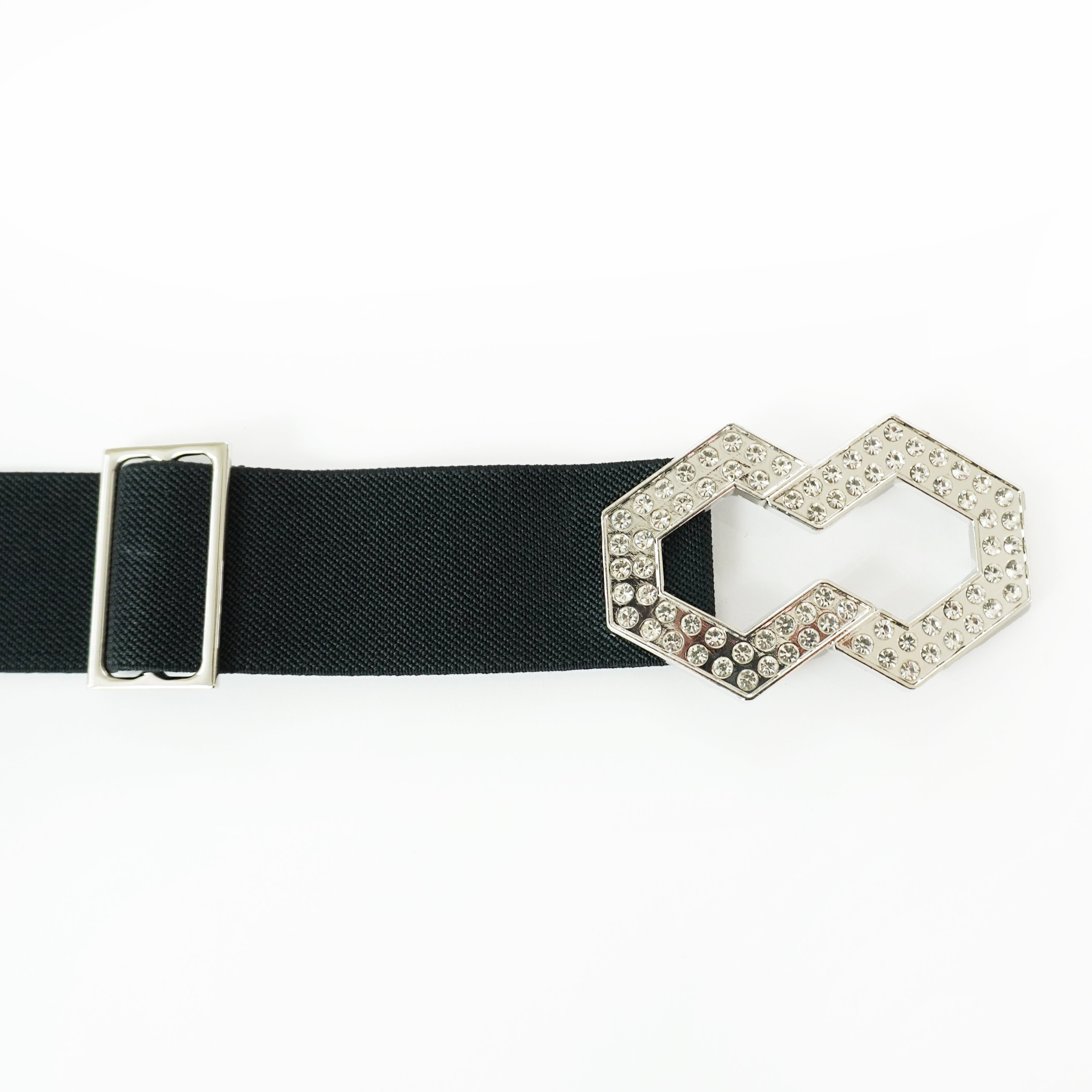 Edgy Black Stretch Belt with Geometric Buckle