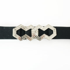 Edgy Black Stretch Belt with Geometric Buckle