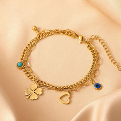 Layered Charm Chain Bracelet (Gold Tone)