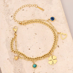 Layered Charm Chain Bracelet (Gold Tone)