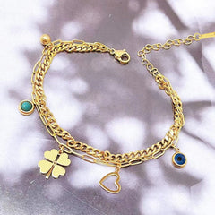 Layered Charm Chain Bracelet (Gold Tone)