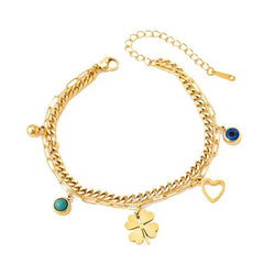 Layered Charm Chain Bracelet (Gold Tone)