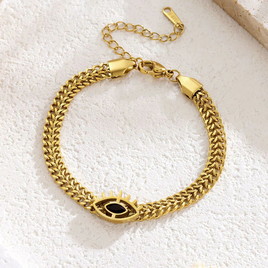 Evil Eye Link Chain Bracelet (Gold Tone)