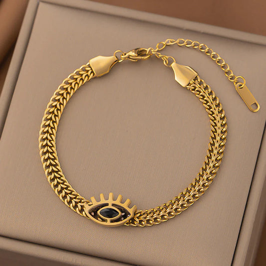 Evil Eye Link Chain Bracelet (Gold Tone)