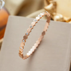 Geometric Crystal Bangle Bracelet (Rose Gold Tone)
