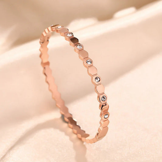 Geometric Crystal Bangle Bracelet (Rose Gold Tone)