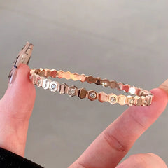 Geometric Crystal Bangle Bracelet (Rose Gold Tone)