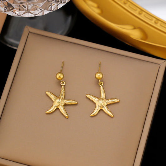 Starfish Charm Drop Earrings in Gold Tone
