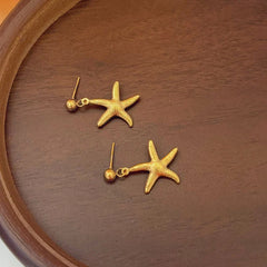 Starfish Charm Drop Earrings in Gold Tone