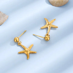 Starfish Charm Drop Earrings in Gold Tone