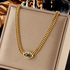 Evil Eye Link Chain Necklace (Gold Tone)