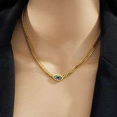 Evil Eye Link Chain Necklace (Gold Tone)