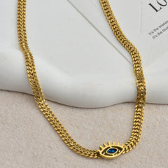 Evil Eye Link Chain Necklace (Gold Tone)