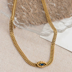 Evil Eye Link Chain Necklace (Gold Tone)