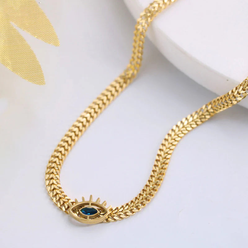 Evil Eye Link Chain Necklace (Gold Tone)