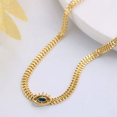 Evil Eye Link Chain Necklace (Gold Tone)