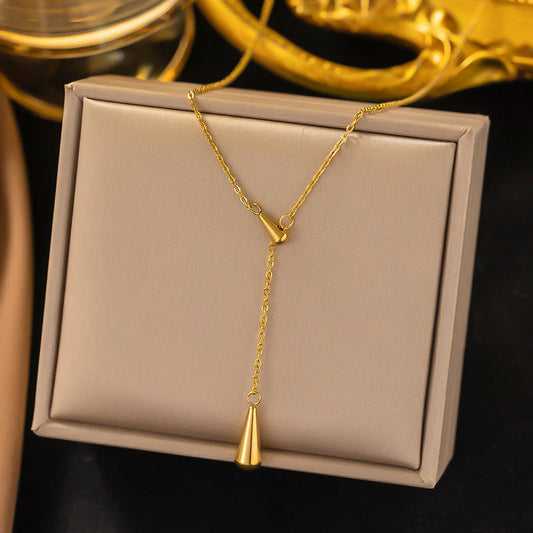 Delicate Drop Y-Chain Necklace (Gold Tone)