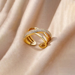 Criss-Cross Crystal Open Ring (Gold Tone)