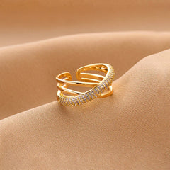 Criss-Cross Crystal Open Ring (Gold Tone)