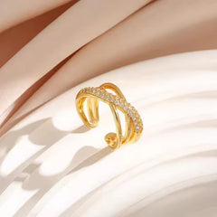 Criss-Cross Crystal Open Ring (Gold Tone)