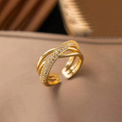 Criss-Cross Crystal Open Ring (Gold Tone)