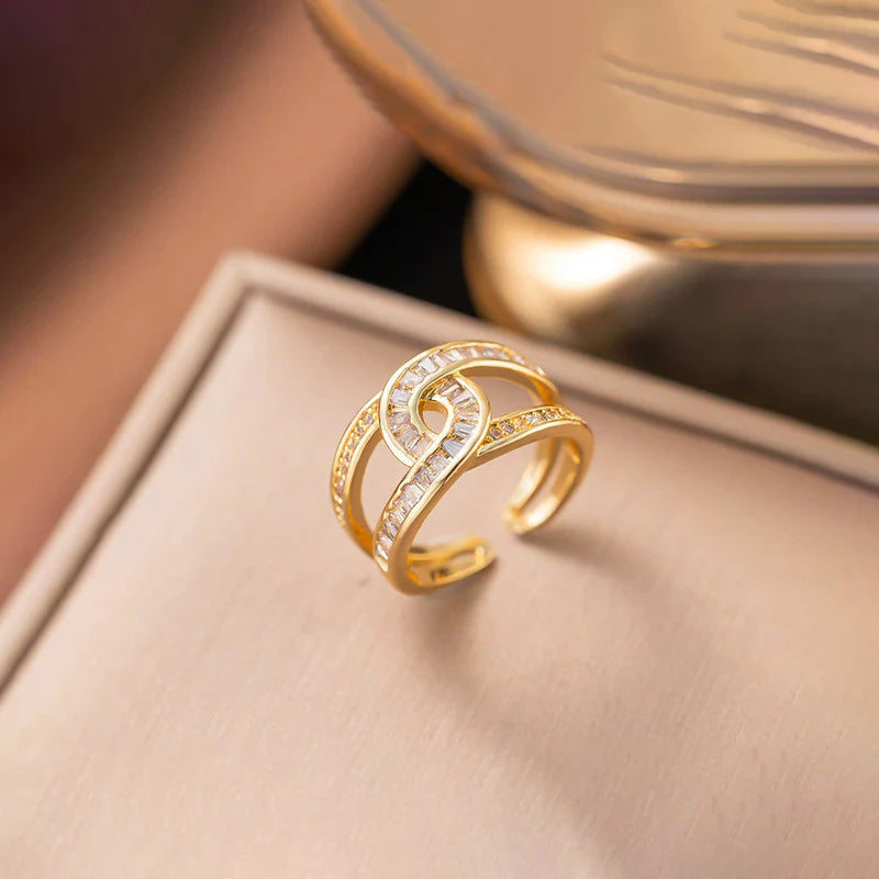 Infinity Loop Crystal Open Ring (Gold Tone)
