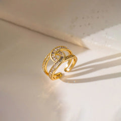 Infinity Loop Crystal Open Ring (Gold Tone)