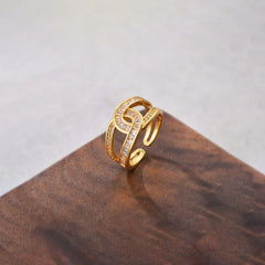Infinity Loop Crystal Open Ring (Gold Tone)