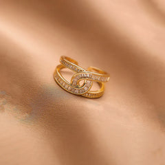 Infinity Loop Crystal Open Ring (Gold Tone)