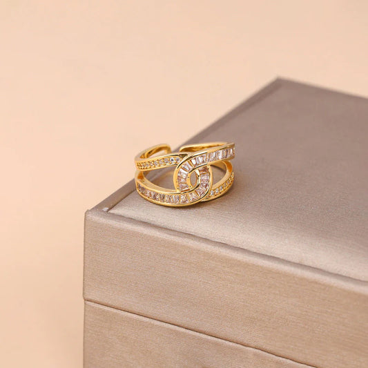 Infinity Loop Crystal Open Ring (Gold Tone)