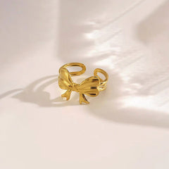 Elegant Bow Design Open Ring in Gold Tone