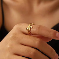 Elegant Bow Design Open Ring in Gold Tone
