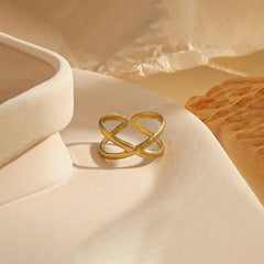 Elegant Twisted Loop Open Ring in Gold Tone