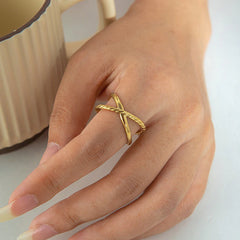 Elegant Twisted Loop Open Ring in Gold Tone
