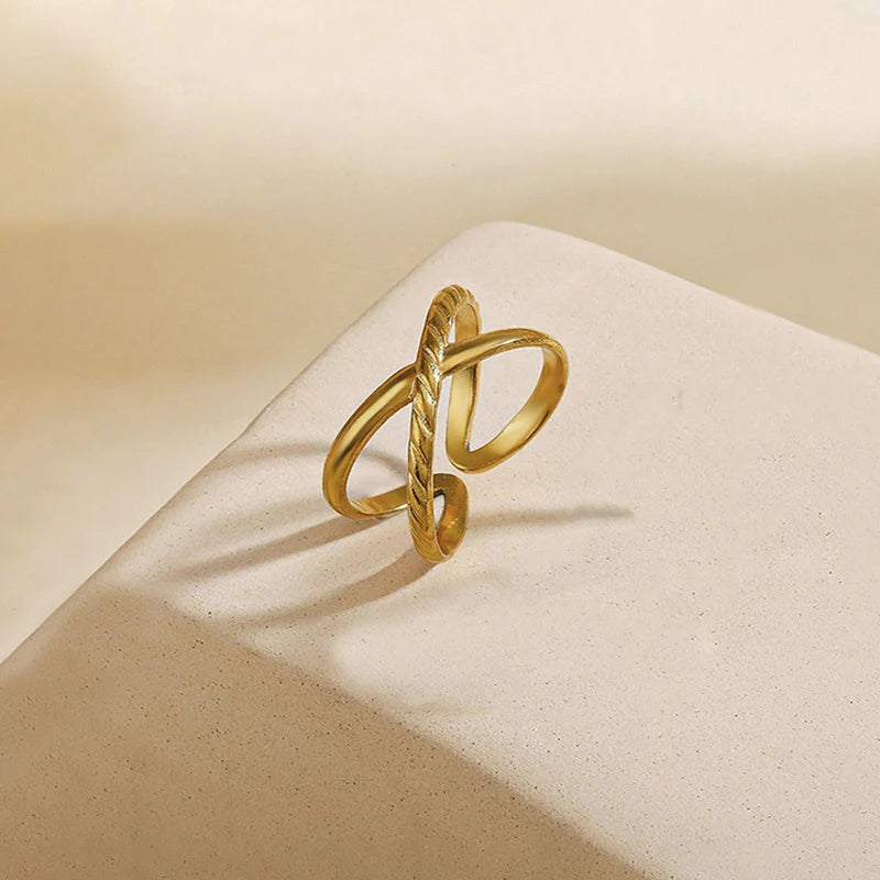 Elegant Twisted Loop Open Ring in Gold Tone