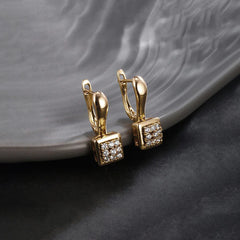 Crystal Cube Drop Earrings in Gold Tone