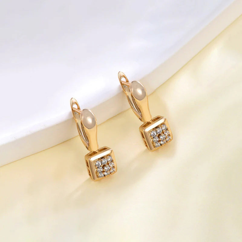 Crystal Cube Drop Earrings in Gold Tone