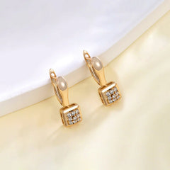 Crystal Cube Drop Earrings in Gold Tone