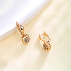 Crystal Cube Drop Earrings in Gold Tone